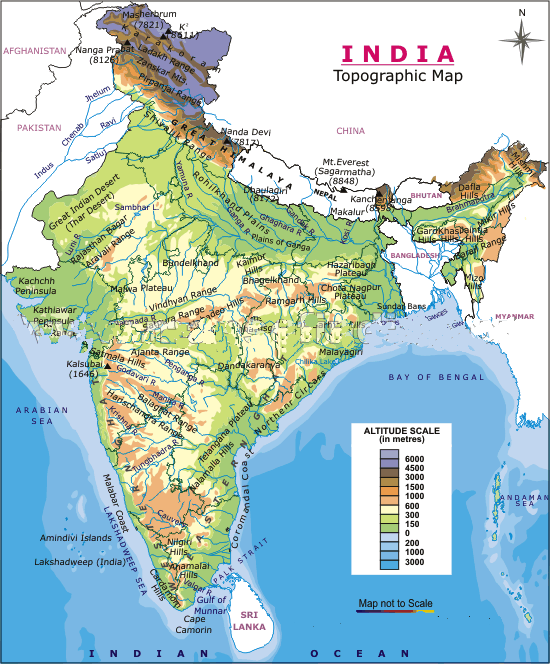 topographic map of india